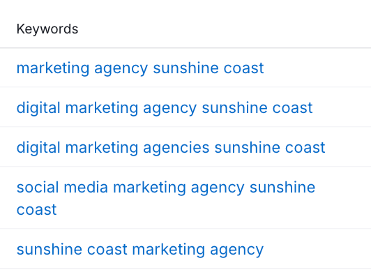 Google keyword suggestions for Sunshine Coast marketing agency