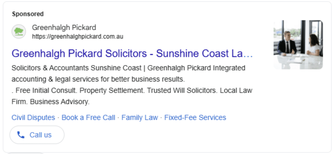 Greenhalgh Pickard Google Ads search result